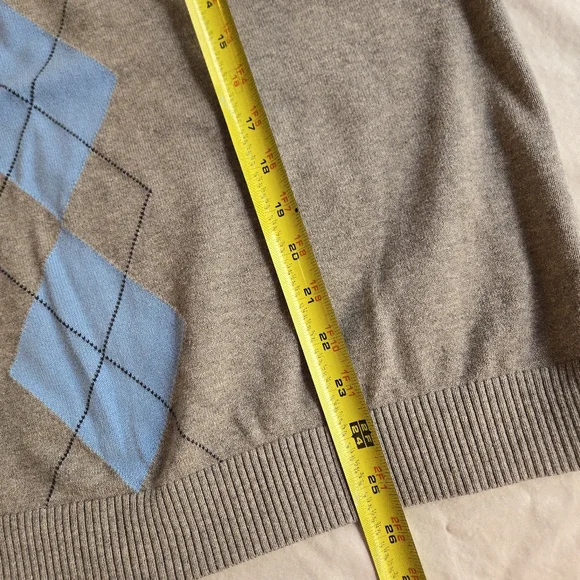 Tommy Hilfiger Men's Argyle Sweater Vest Grey with Light Blue 100% Cotton - Picture 7 of 8